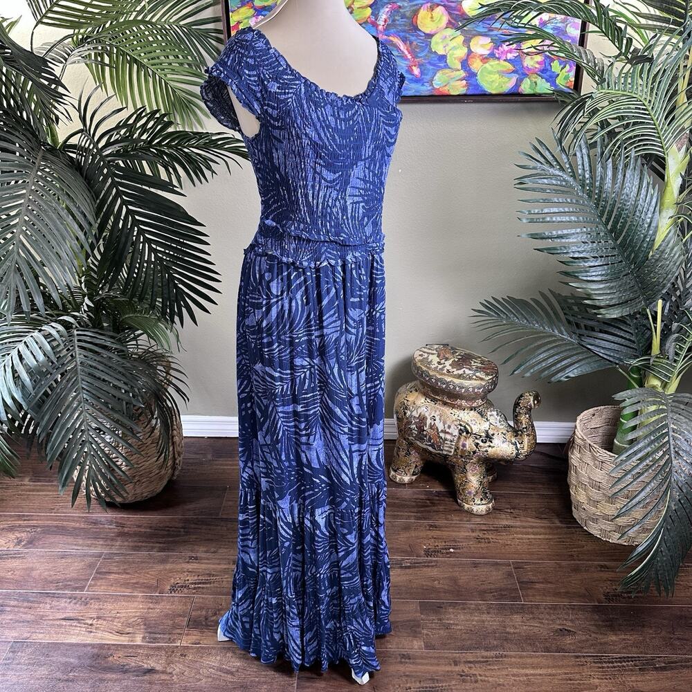 International Concepts Boho Maxi Dress Women L Smocked Tiered Tropical Cottage